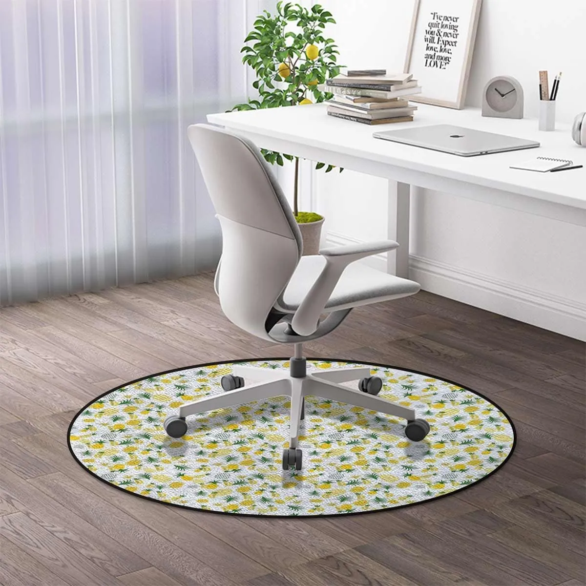 Yellow Green Round Gaming Chair Mat for Hardwood Floors, Summer Motif Botany Art Anti-Slip Office & Desk Chair Protector for Rolling Chairs, Abstract Diameter 51 in
