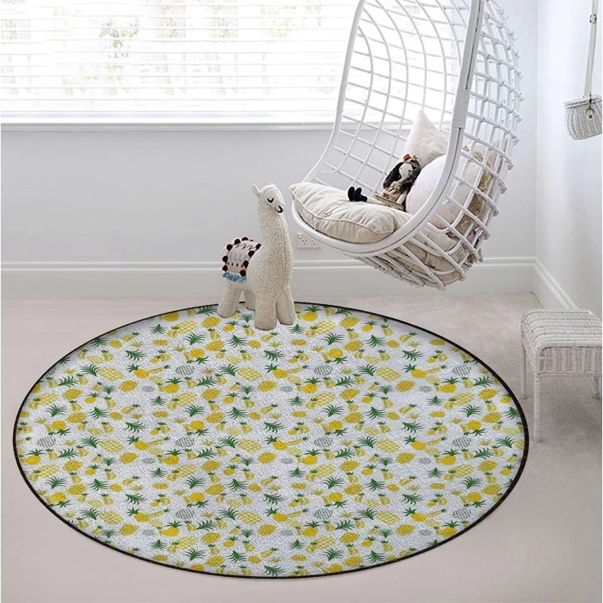 Yellow Green Round Gaming Chair Mat for Hardwood Floors, Summer Motif Botany Art Anti-Slip Office & Desk Chair Protector for Rolling Chairs, Abstract Diameter 51 in