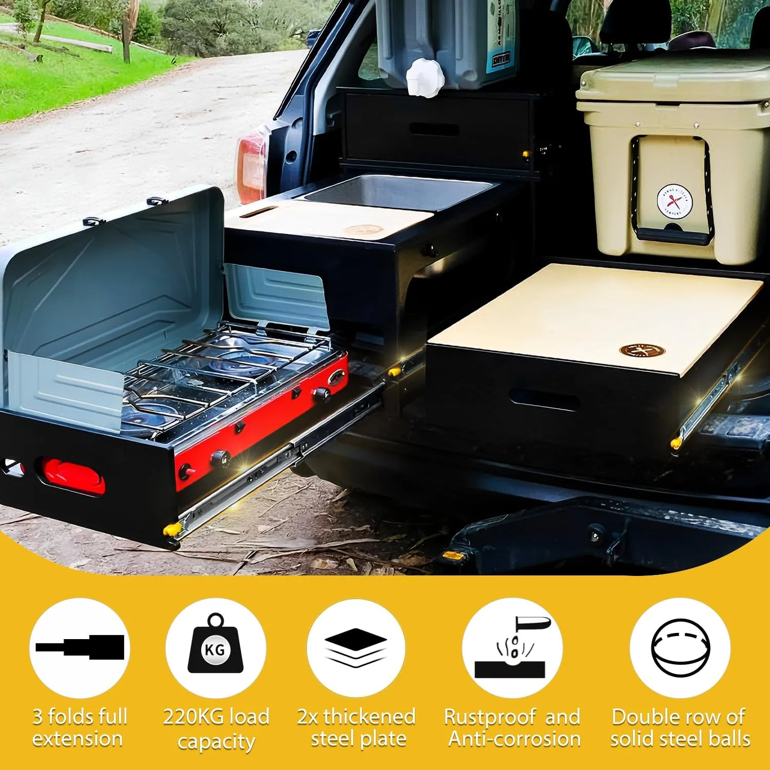 YENUO Heavy Duty Drawer Slides with Lock 12 14 16 18 20 22 24 26 28 30 32 34 36 38 40 44 48 52 56 60 Inch Full Extension Side Mount Ball Bearing Locking Rails Track Glides Runners Load 390 Lbs 1 Pair