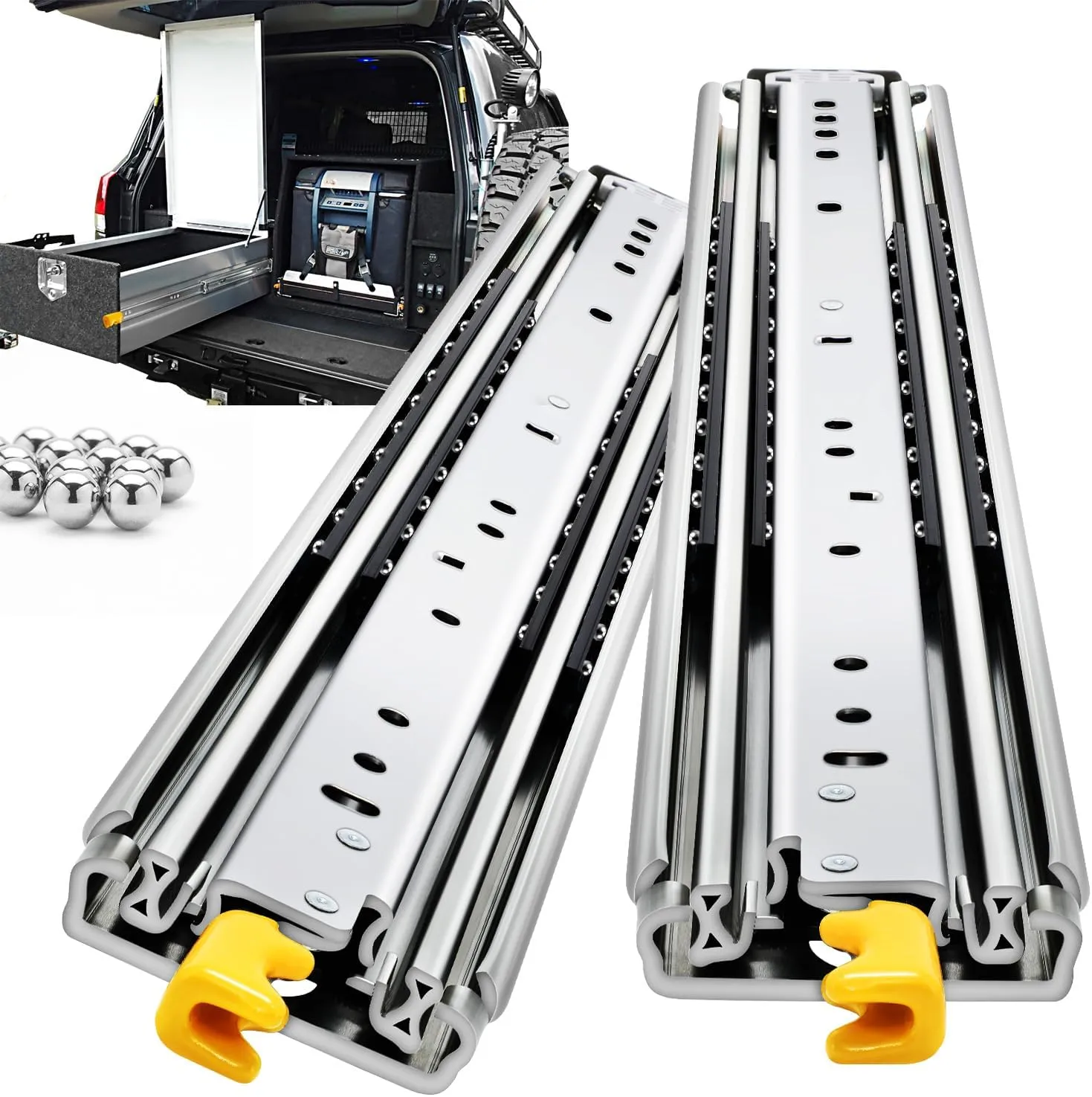 YENUO Heavy Duty Drawer Slides with Lock 12 14 16 18 20 22 24 26 28 30 32 34 36 38 40 44 48 52 56 60 Inch Full Extension Side Mount Ball Bearing Locking Rails Track Glides Runners Load 390 Lbs 1 Pair