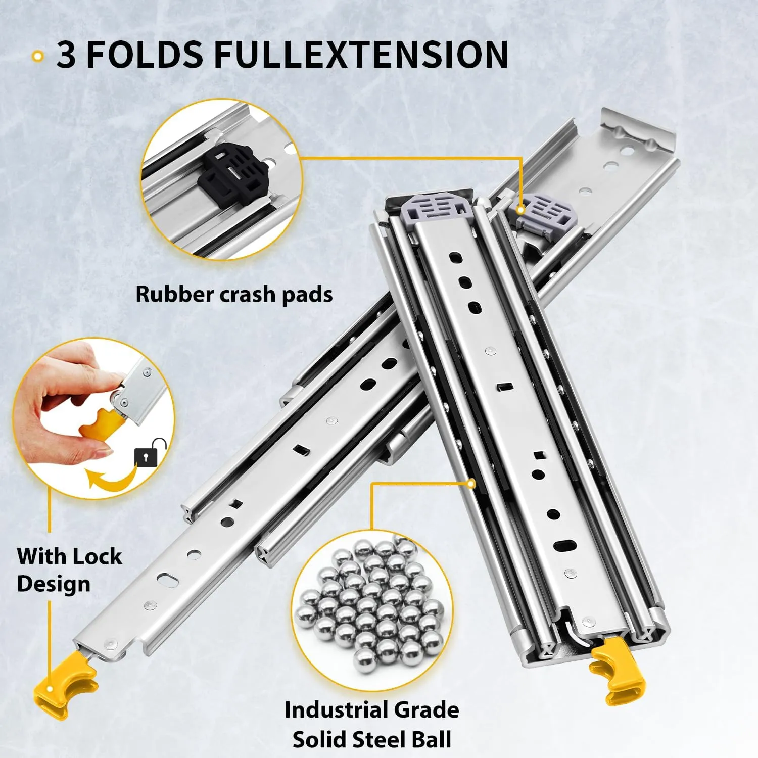 YENUO Heavy Duty Drawer Slides with Lock 12 14 16 18 20 22 24 26 28 30 32 34 36 38 40 44 48 52 56 60 Inch Full Extension Side Mount Ball Bearing Locking Rails Track Glides Runners Load 390 Lbs 1 Pair