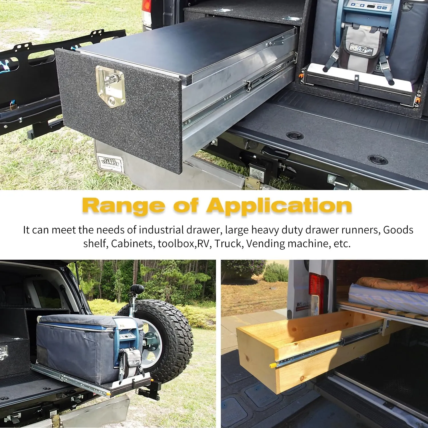 YENUO Heavy Duty Drawer Slides with Lock 12 14 16 18 20 22 24 26 28 30 32 34 36 38 40 44 48 52 56 60 Inch Full Extension Side Mount Ball Bearing Locking Rails Track Glides Runners Load 390 Lbs 1 Pair