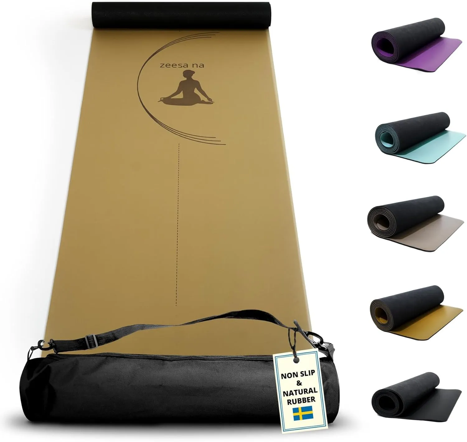 Zeesa Na Premium Natural Rubber Yoga Mat with Bag, Hot Yoga Mat Non Slip Grip, 4 mm Thin with Exceptional Cushioning due to Durable 2-Layer Design, Stretching and Home Workout, L 72” x W 24”