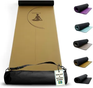 Zeesa Na Premium Natural Rubber Yoga Mat with Bag, Hot Yoga Mat Non Slip Grip, 4 mm Thin with Exceptional Cushioning due to Durable 2-Layer Design, Stretching and Home Workout, L 72” x W 24”