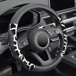 ZHOL Car Steering Wheel Cover, Universal 15 inch Breathable Microfiber Leather Steering Wheel Protector, Anti Slip Car Interior Accessories, Black&Silver
