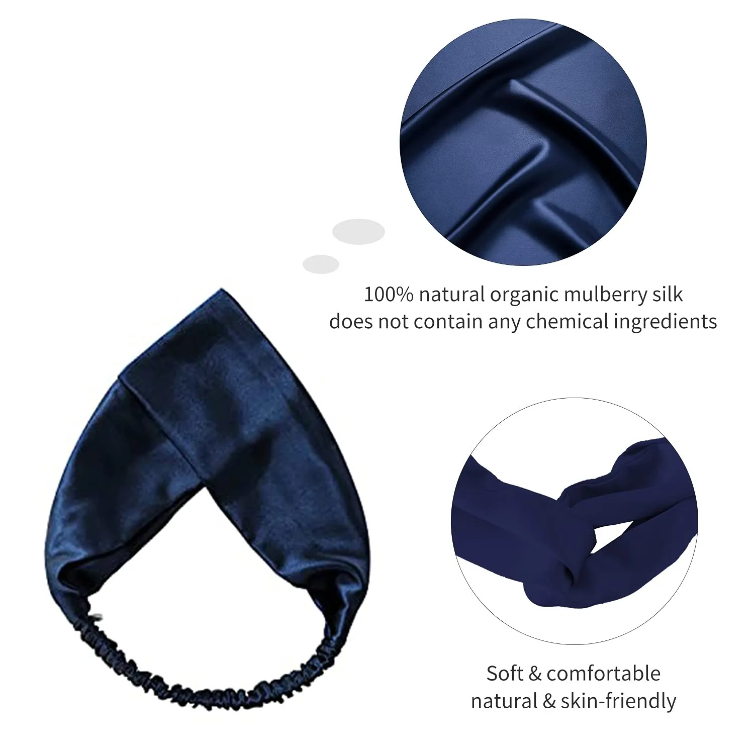ZIMASILK 100% Mulberry Silk Headband Elastic Twisted Head Hair Wrap Accessory Turban For Women(Navy Blue)