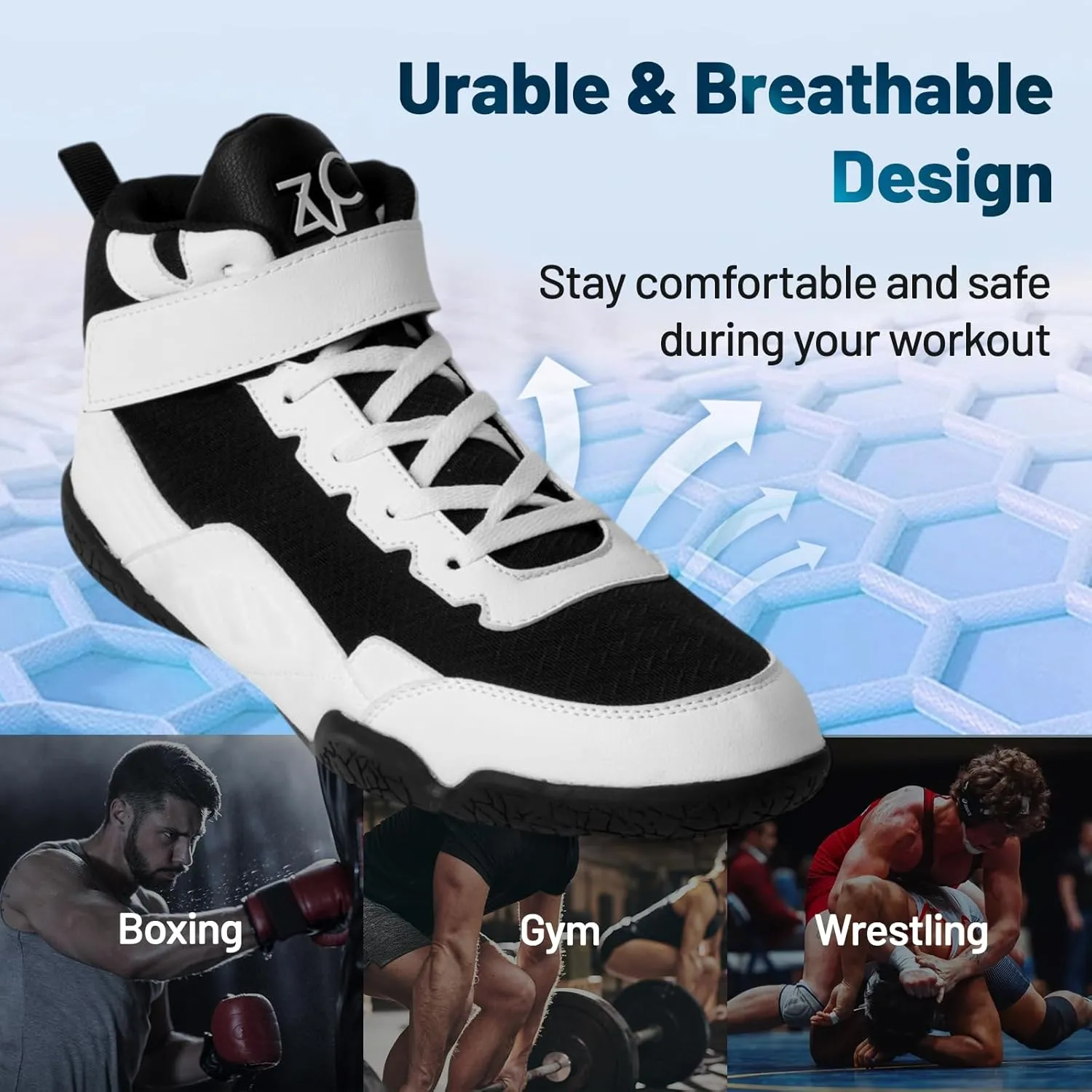 ZVC Wrestling Shoes Men Boxing Shoes for Fighting Shoes Powerlifting Bodybuilding Boots Footwear